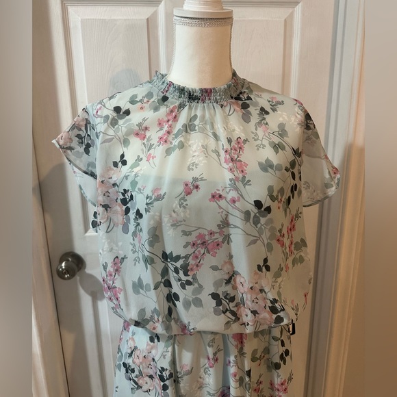Adrianna Papell Short Printed Chiffon Dress Size 14 NWT Mint Multi Floral Spring - Picture 15 of 16